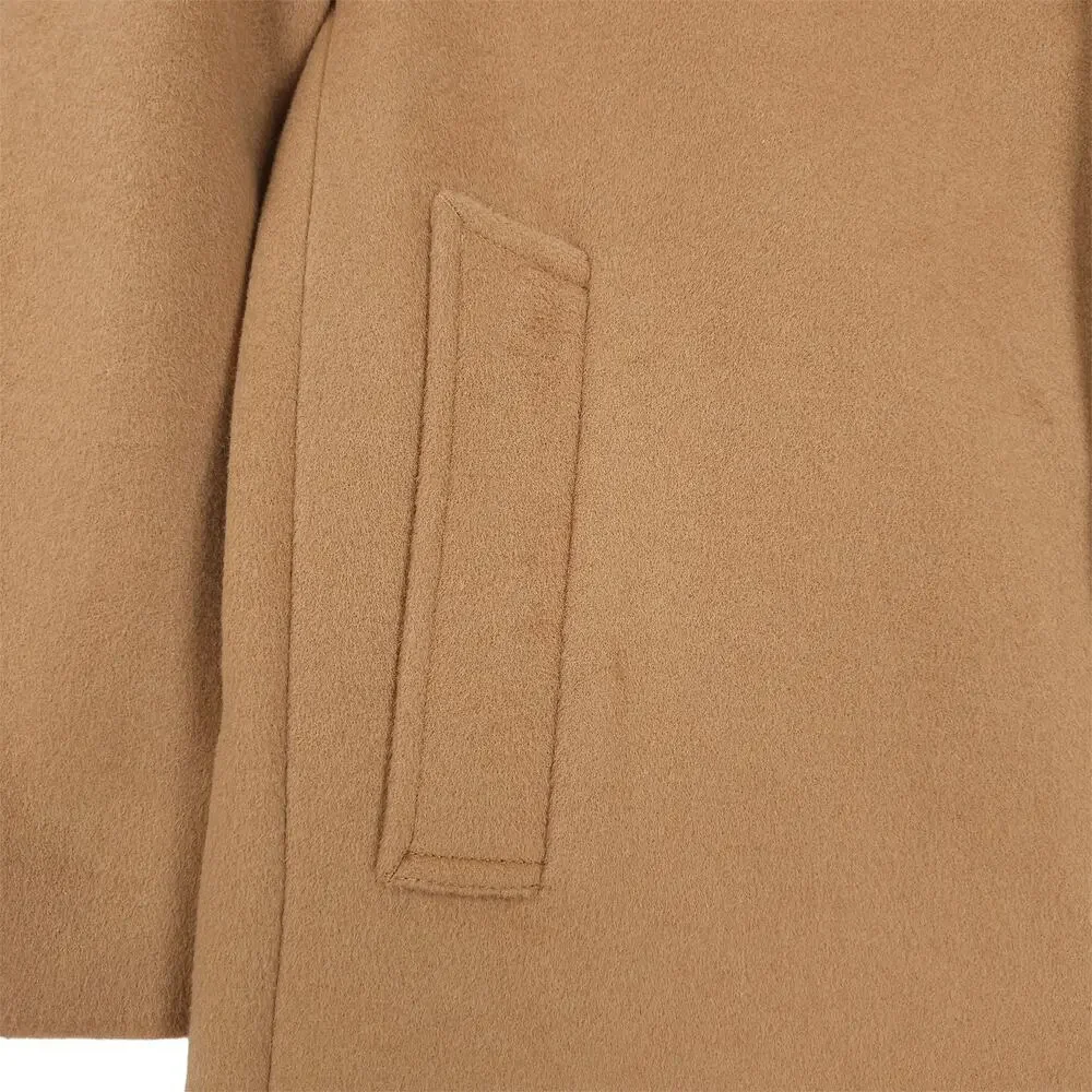 London Fog Signature Mens Classic Fit Overcoat 38S Beige Camel Solid Wool Blend
